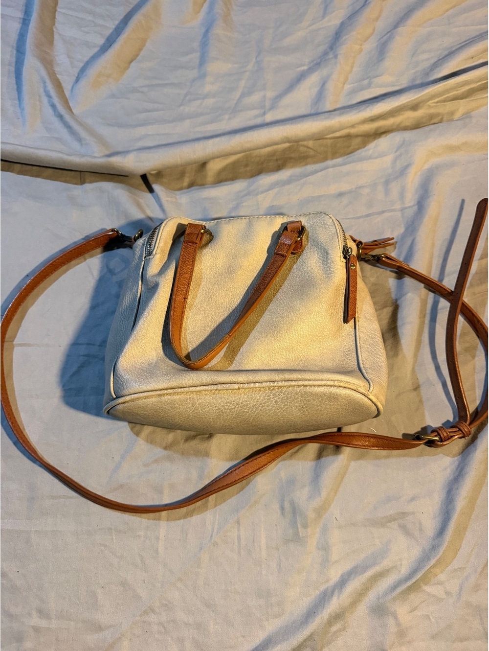 Altar’d State Two-Tone Beige and Brown Leather Crossbody Bag with Dual Zippers